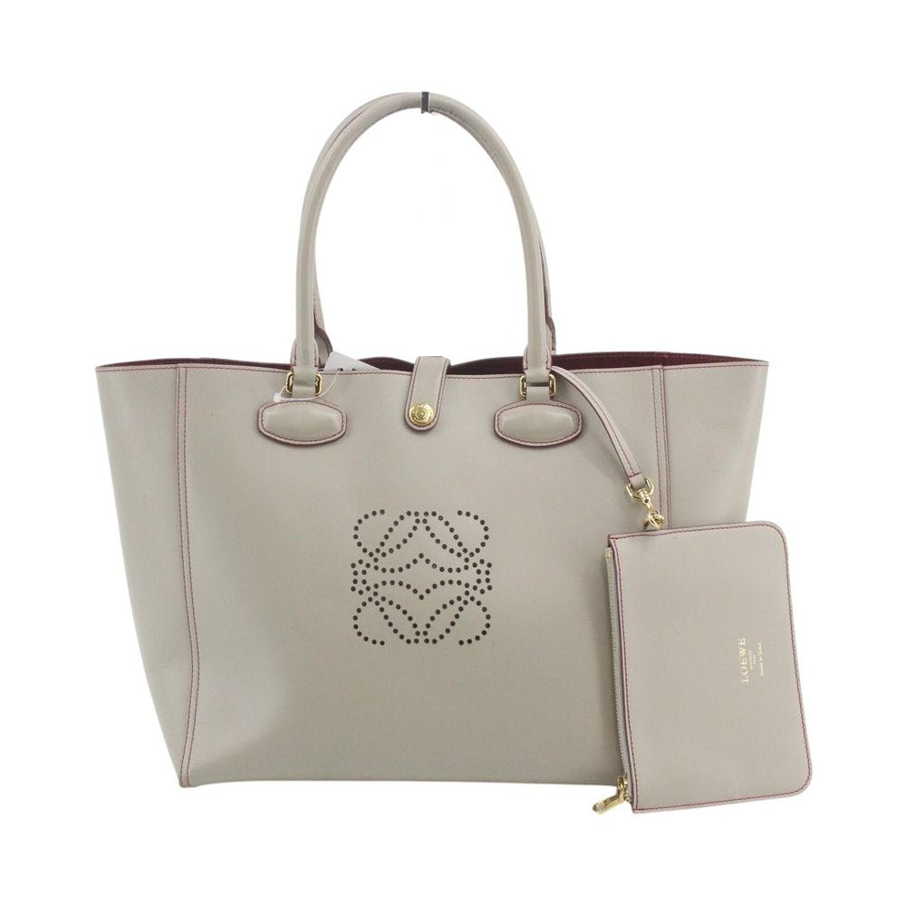 LOEWE Grey Leather Leo Anagram Tote Bag LHQ2364