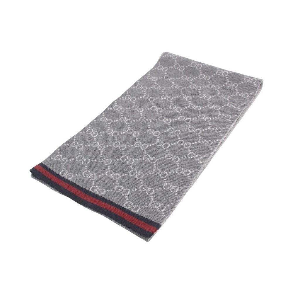 GUCCI Grey Sherry Line Wool Scarf LHQ2239