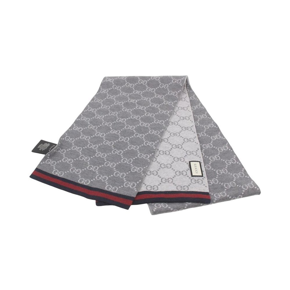 GUCCI Grey Sherry Line Wool Scarf LHQ2239