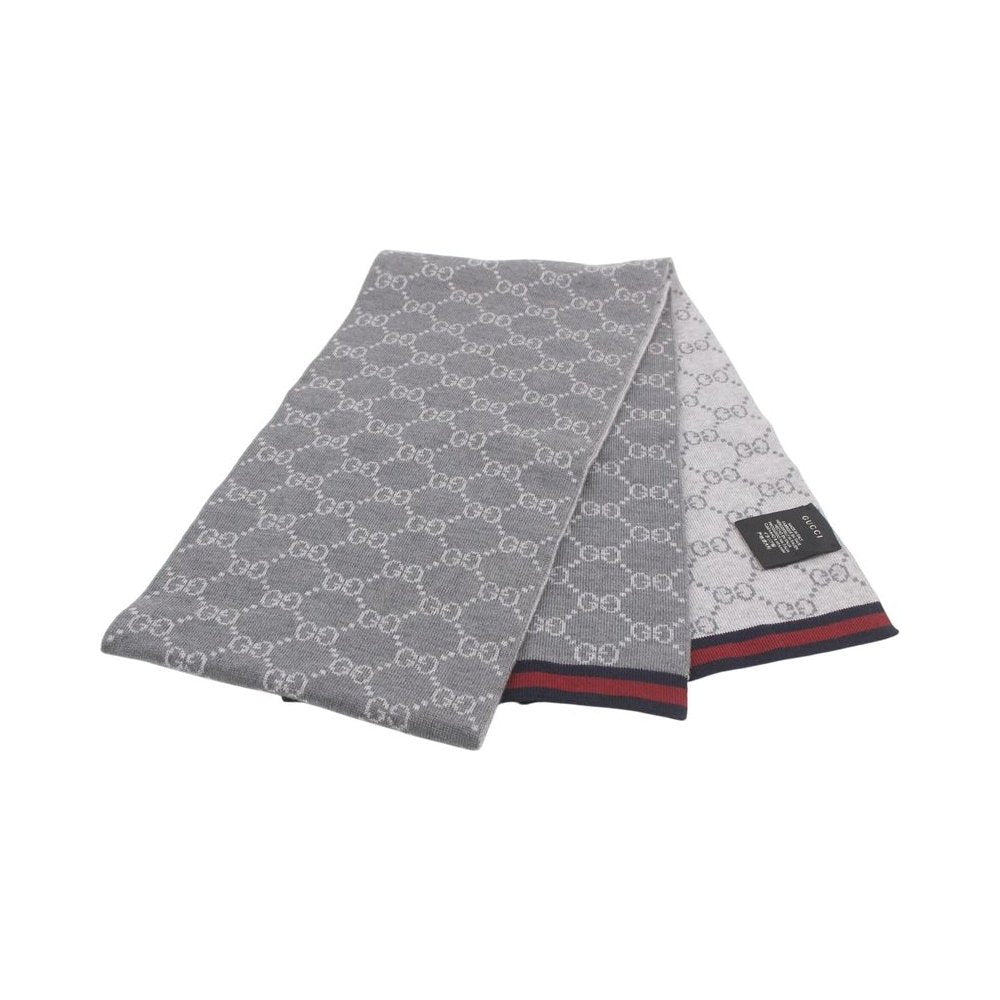 GUCCI Grey Sherry Line Wool Scarf LHQ2239