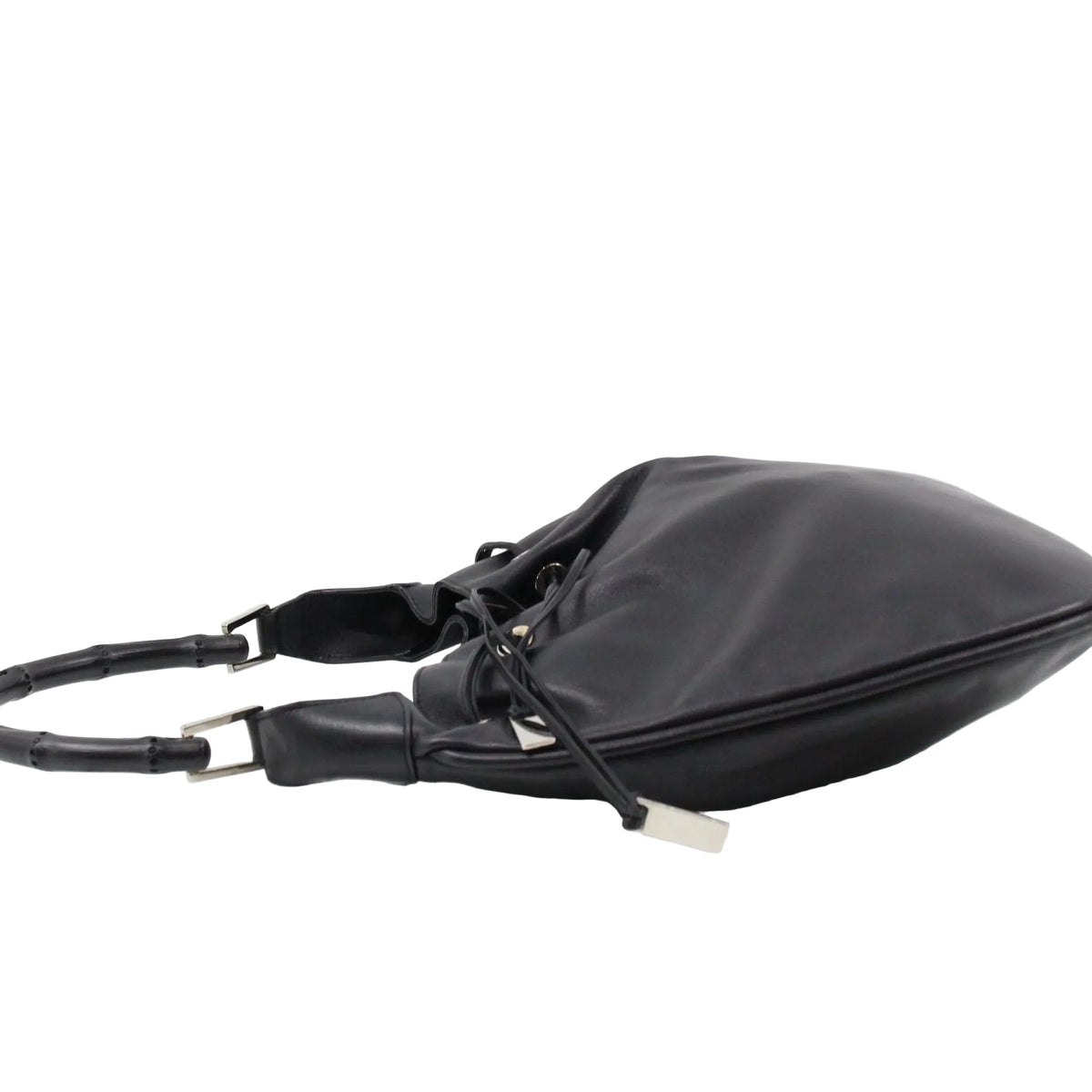 GUCCI Black Leather Bamboo Drawstring Shoulder Bag LHQ2386