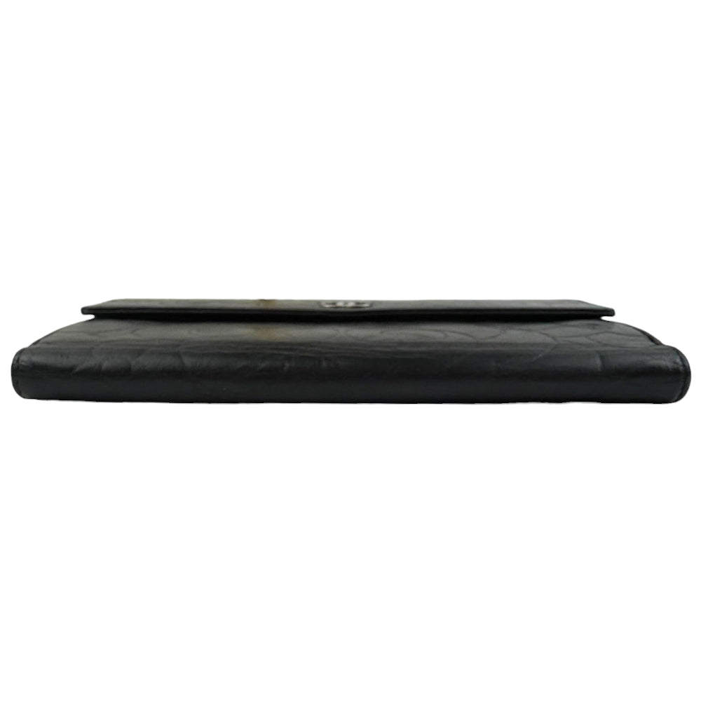 CHANEL Floral Black Leather Long Wallet Purse LHQ09