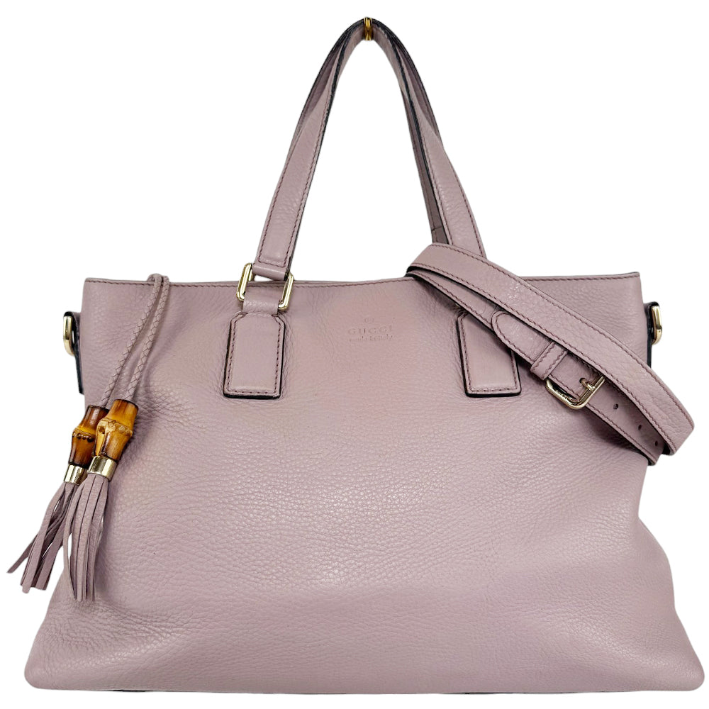 GUCCI Convertible Bamboo Tassel Large Dusty Pink Tote Bag LHQ10