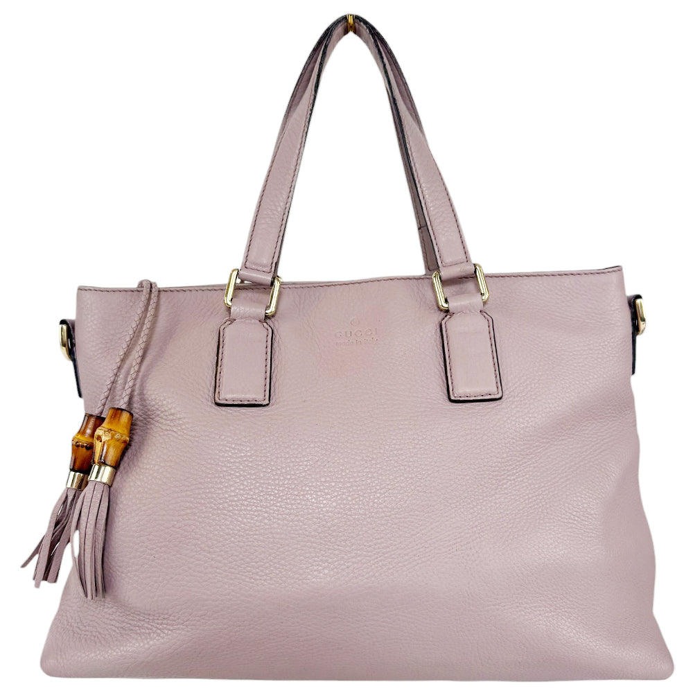 GUCCI Convertible Bamboo Tassel Large Dusty Pink Tote Bag LHQ10