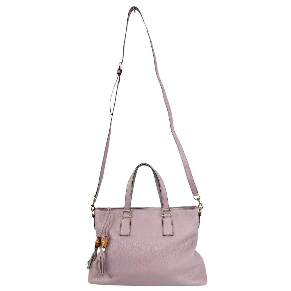 GUCCI Convertible Bamboo Tassel Large Dusty Pink Tote Bag LHQ10