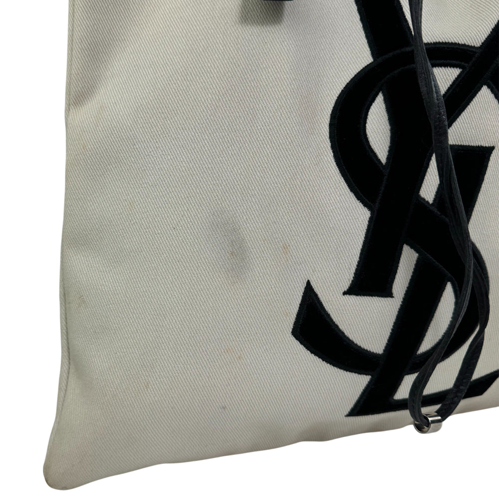 YVES SAINT LAURENT YSL Cream Kahala Canvas Shoulder Bag LHQ1001