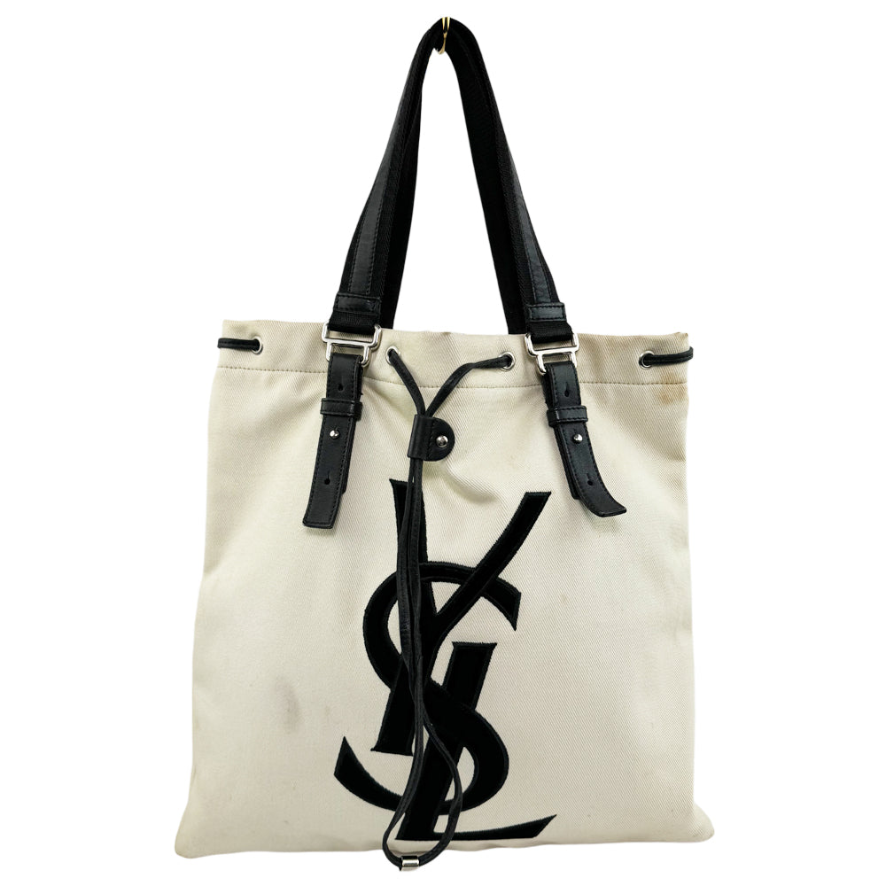 YVES SAINT LAURENT YSL Cream Kahala Canvas Shoulder Bag LHQ1001