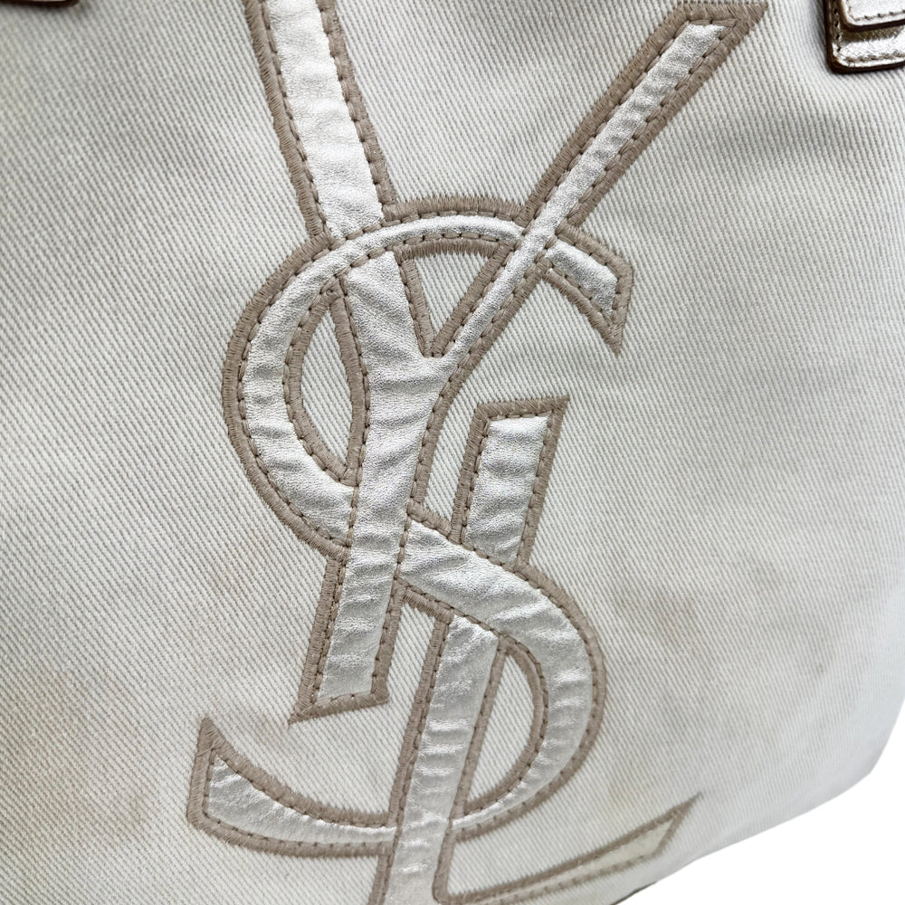 YVES SAINT LAURENT YSL Cream Kahala Canvas Shoulder Bag LHQ1004