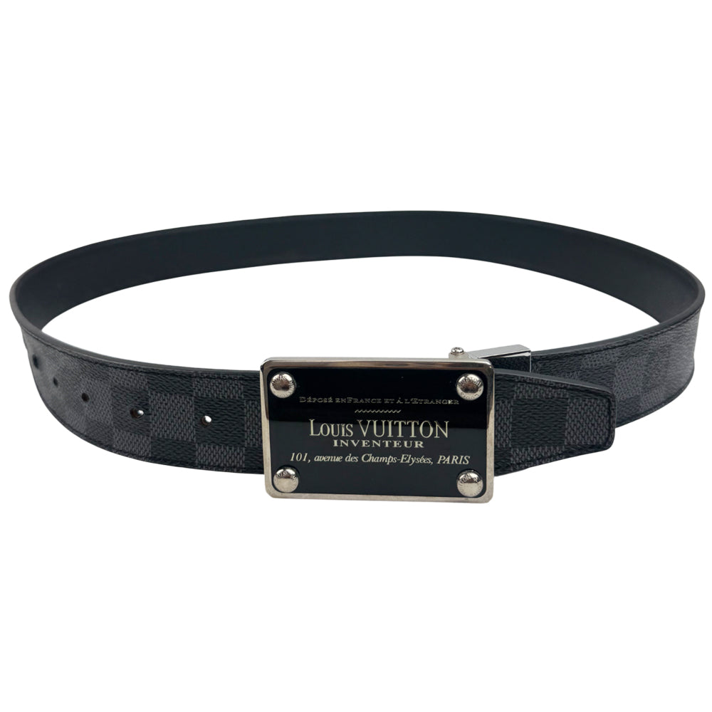 LOUIS VUITTON Damier Graphite Inventeur Belt Size 36 LHQ1007