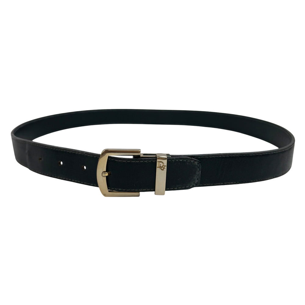 CHRISTIAN DIOR Black Leather Gold Buckle Belt Size 36" LHQ1011