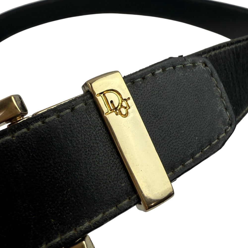 CHRISTIAN DIOR Black Leather Gold Buckle Belt Size 36" LHQ1011