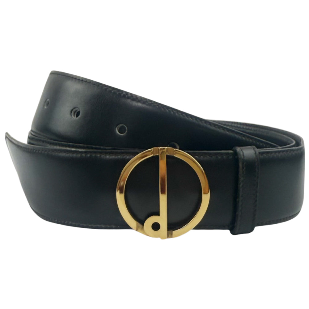 DUNHILL Black Leather Gold Buckle Belt Size 34" LHQ1013