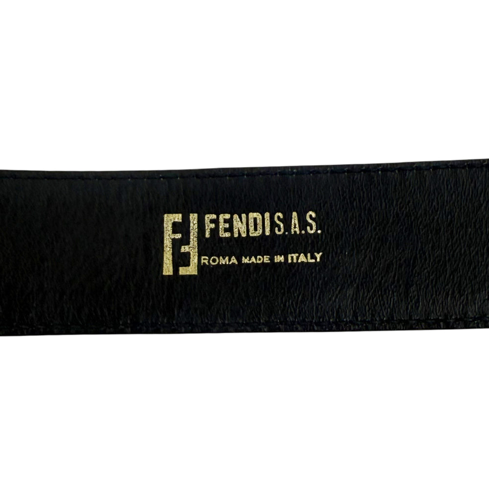 FENDI Vintage Black Leather Belt Size 34 LHQ1014
