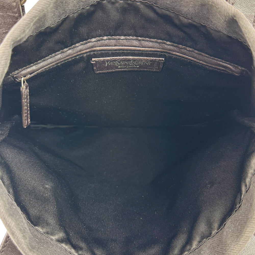 YVES SAINT LAURENT YSL Dark Brown Kahala Canvas Shoulder Bag LHQ1027