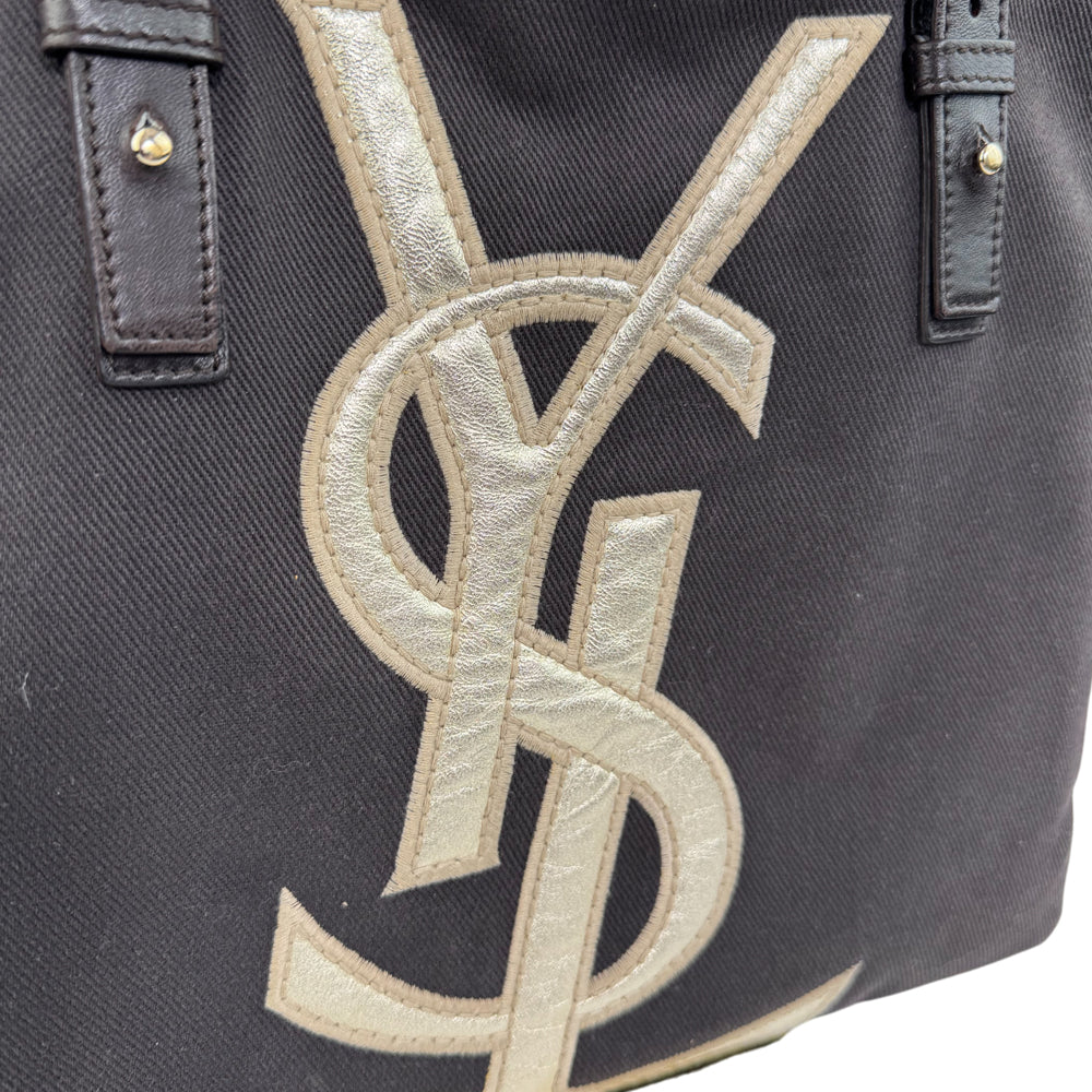 YVES SAINT LAURENT YSL Dark Brown Kahala Canvas Shoulder Bag LHQ1027