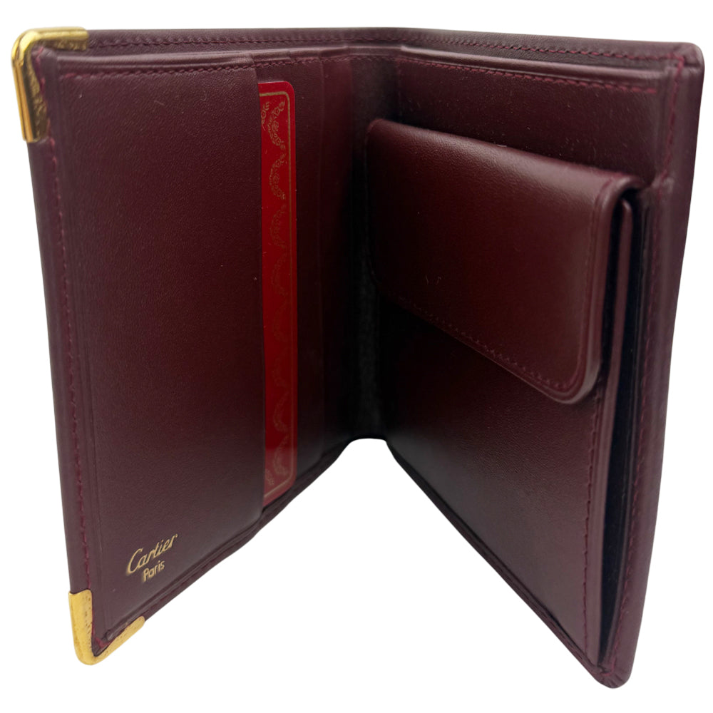 CARTIER Must Line Leather Bifold Wallet Purse Bordeaux LHQ1028