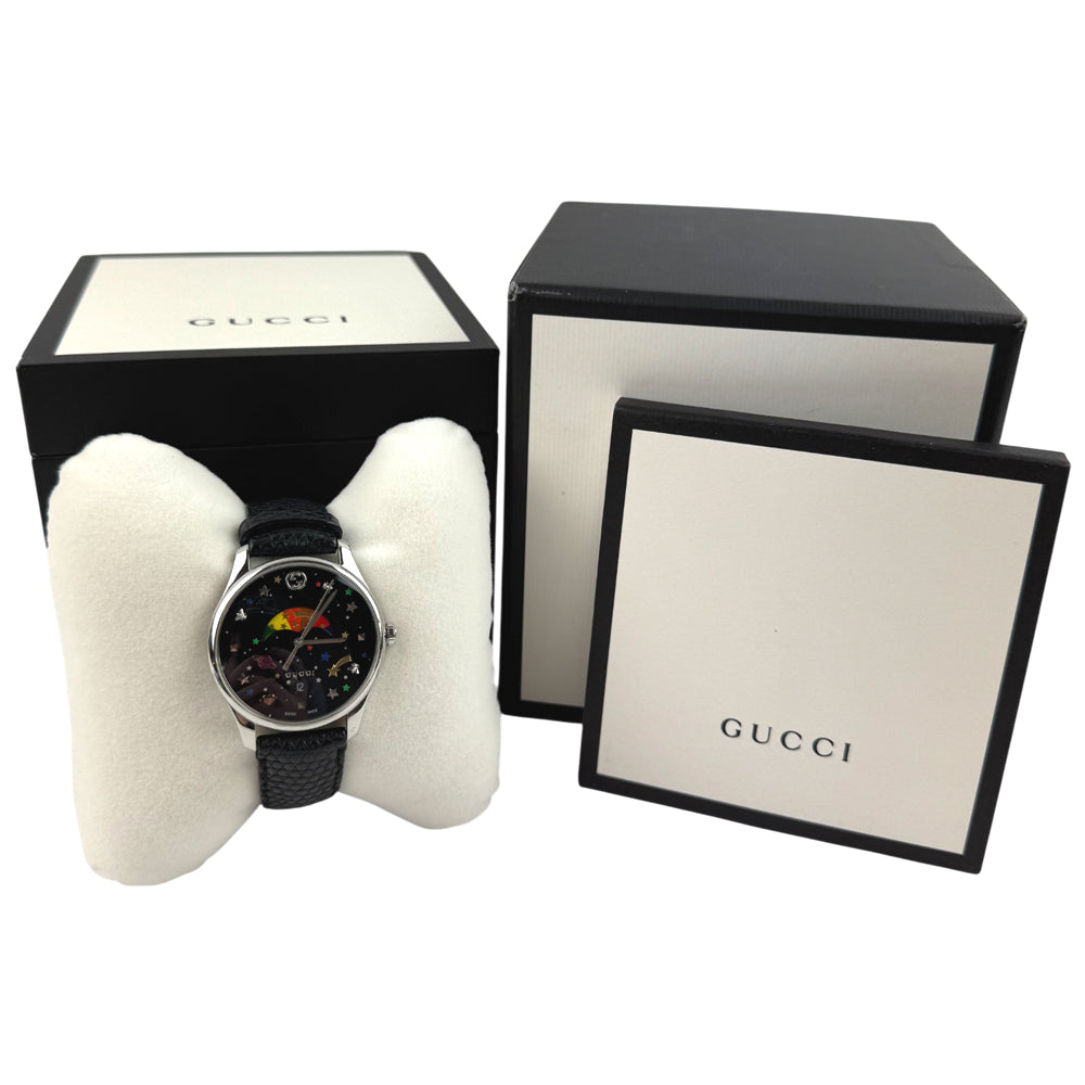 GUCCI G Timeless Moonphase Black Leather Steel Men's Quartz Watch LHQ1047