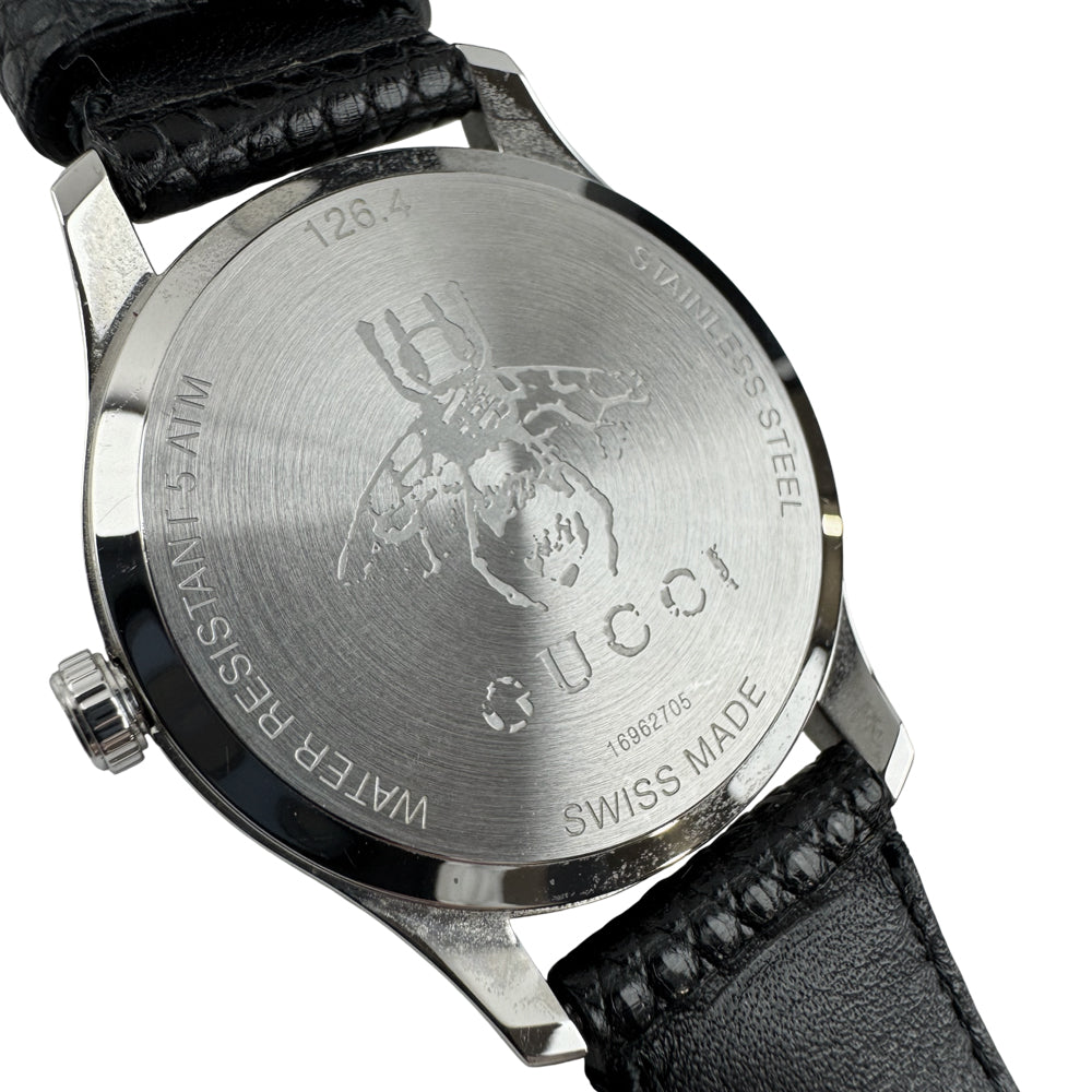 GUCCI G Timeless Moonphase Black Leather Steel Men's Quartz Watch LHQ1047