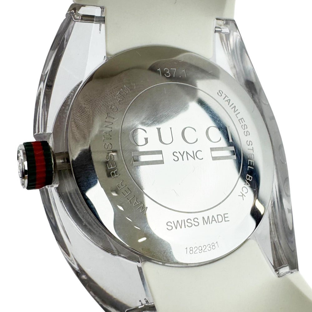 GUCCI Sync Sherry Line Silver Steel White Strap Men's Quartz Watch LHQ1048