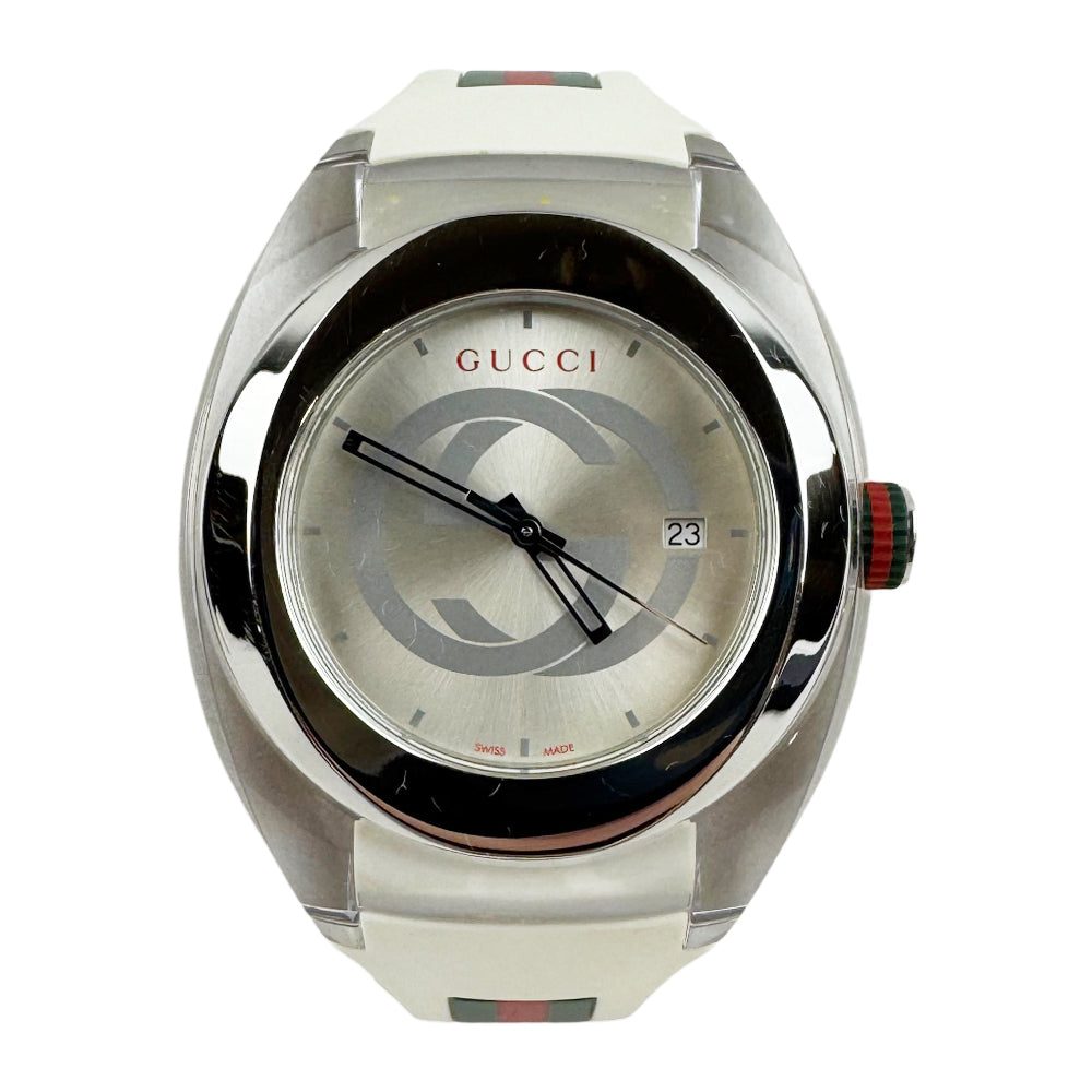 GUCCI Sync Sherry Line Silver Steel White Strap Men's Quartz Watch LHQ1048