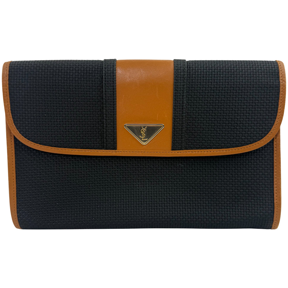 YSL Yves Saint Laurent Black & Tan Clutch Pochette Bag LHQ1072