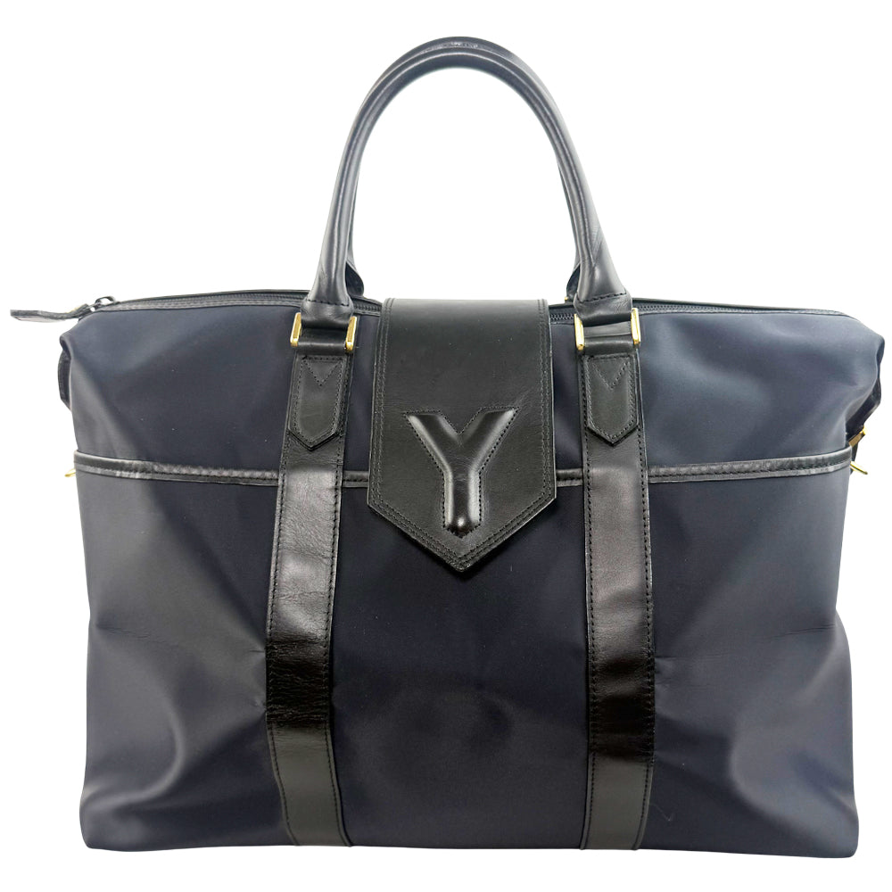 YSL Yves Saint Laurent Y Line 2 Way Nylon & Leather Boston Shoulder Bag LHQ1079