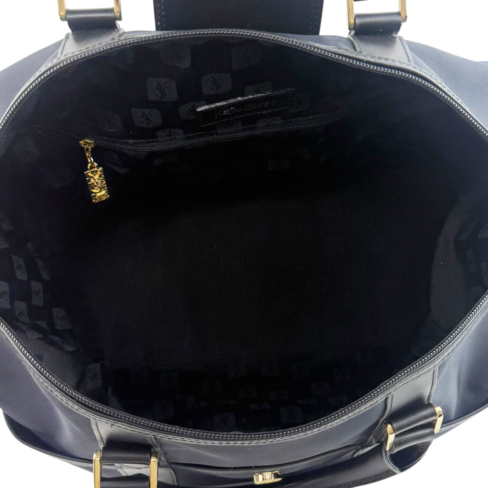 YSL Yves Saint Laurent Y Line 2 Way Nylon & Leather Boston Shoulder Bag LHQ1079