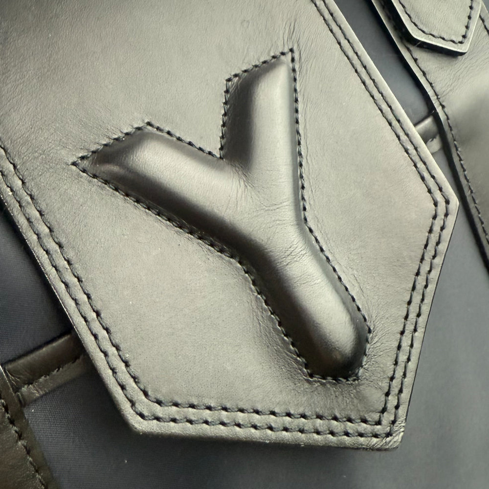 YSL Yves Saint Laurent Y Line 2 Way Nylon & Leather Boston Shoulder Bag LHQ1079