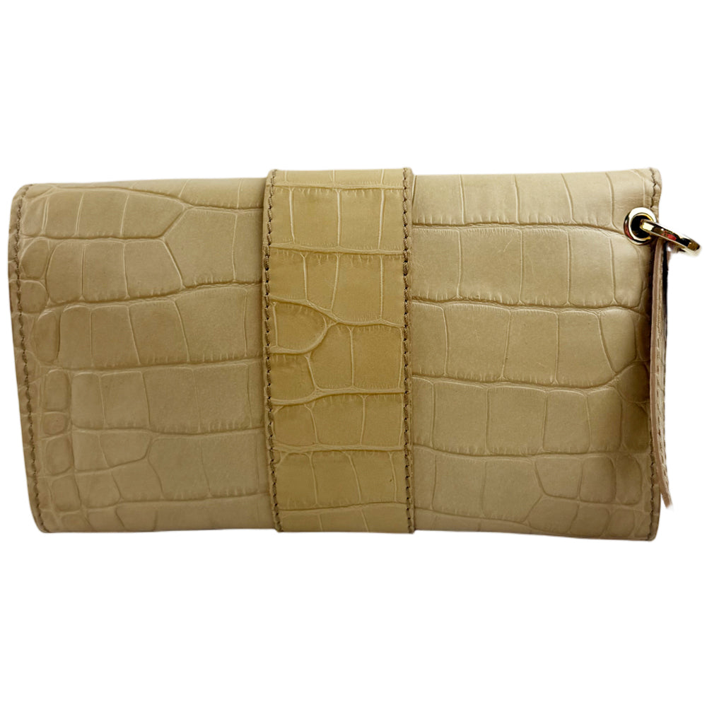 JIMMY CHOO Cream Crocodile Leather Clutch Pochette Bag LHQ1082