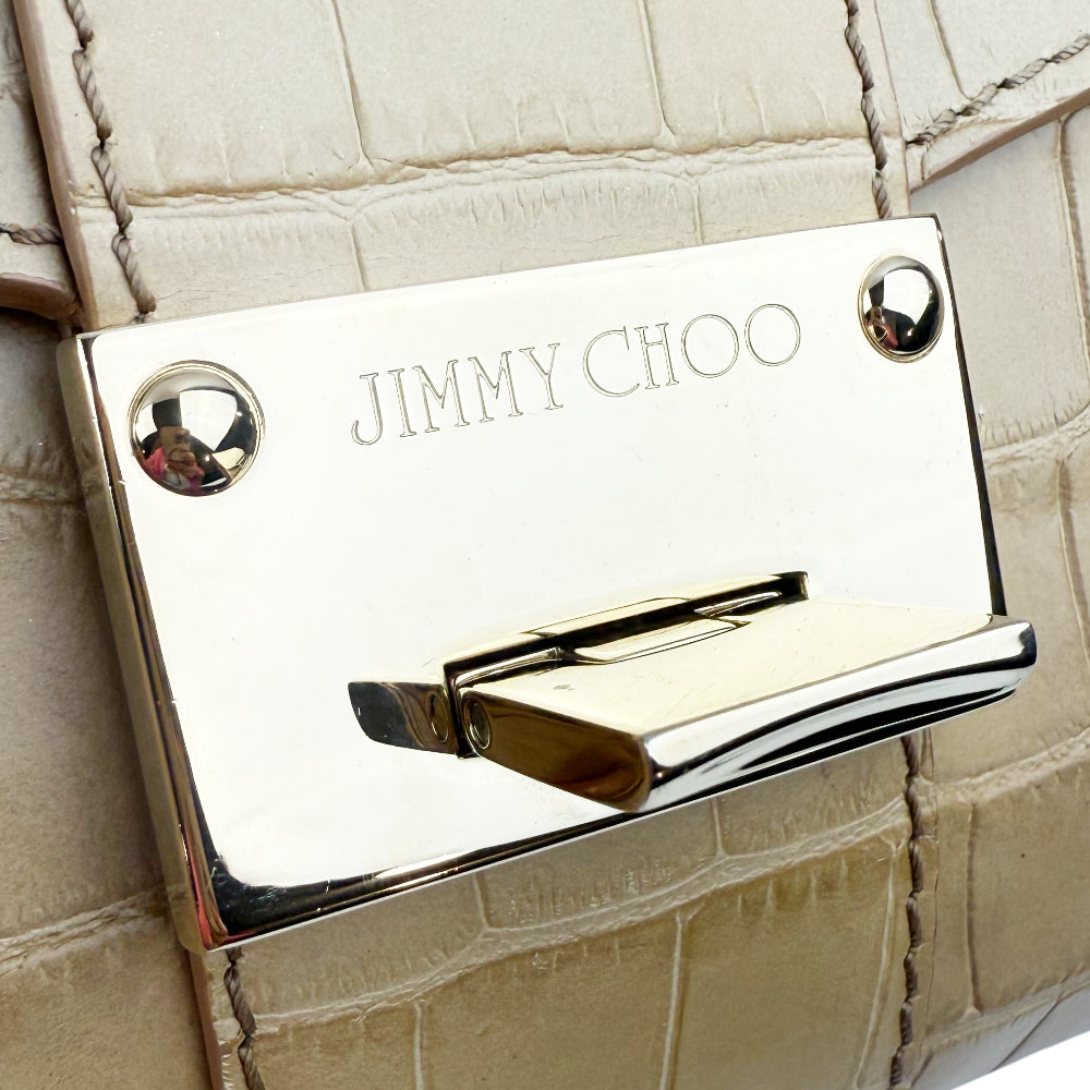 JIMMY CHOO Cream Crocodile Leather Clutch Pochette Bag LHQ1082