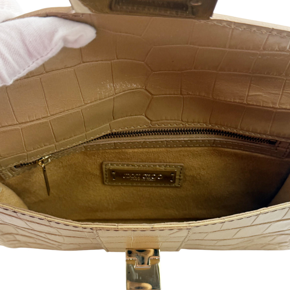 JIMMY CHOO Cream Crocodile Leather Clutch Pochette Bag LHQ1082