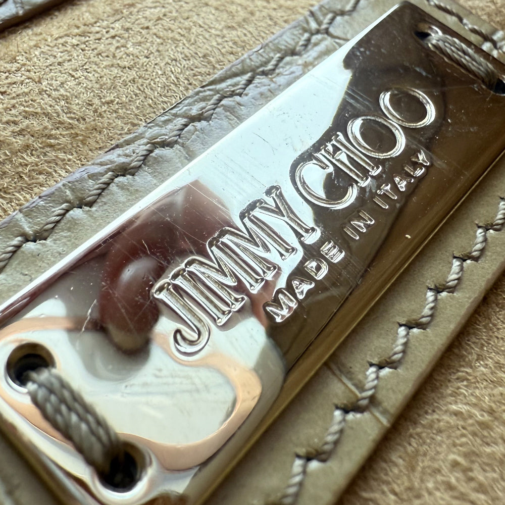 JIMMY CHOO Cream Crocodile Leather Clutch Pochette Bag LHQ1082