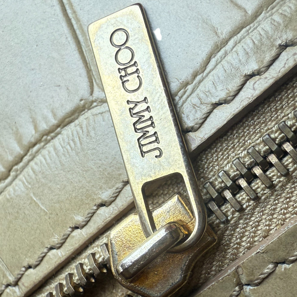 JIMMY CHOO Cream Crocodile Leather Clutch Pochette Bag LHQ1082