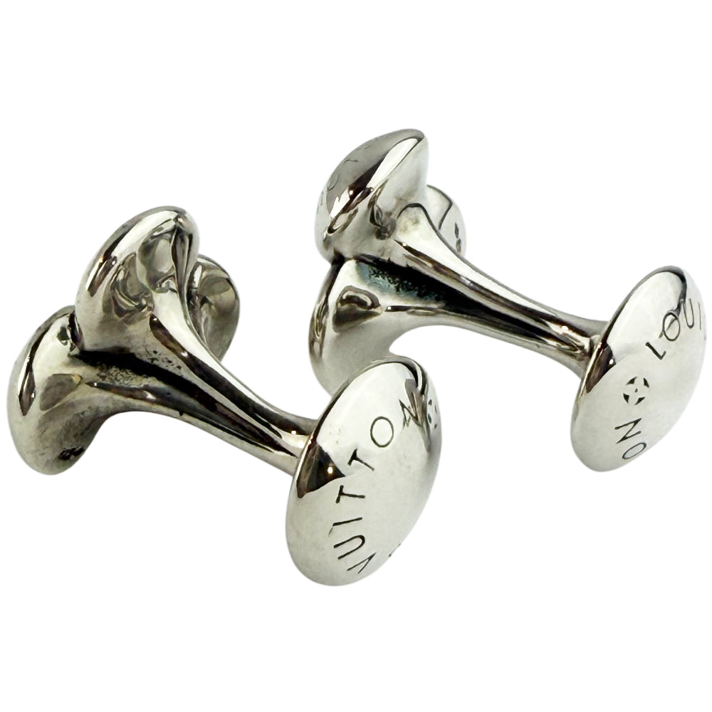 LOUIS VUITTON 925 Solid Silver Motif Bouquet Cufflinks LHQ1083