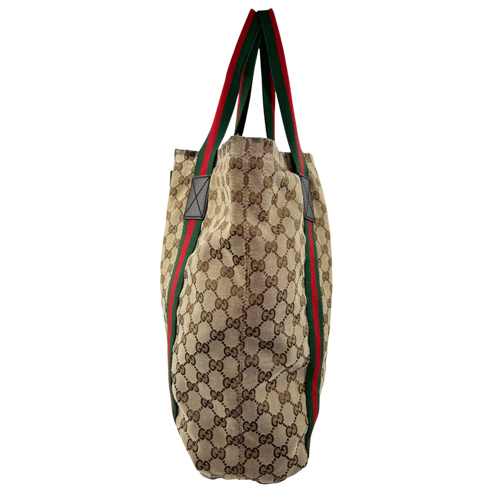 GUCCI GG Canvas Sherry Line Tote Shoulder Bag LHQ1086