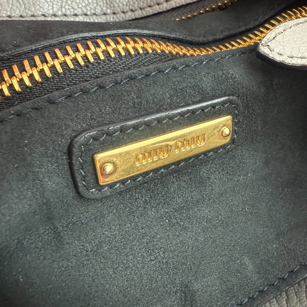 MIU MIU Grey Leather 2 Way Shoulder Hand Bag LHQ1087
