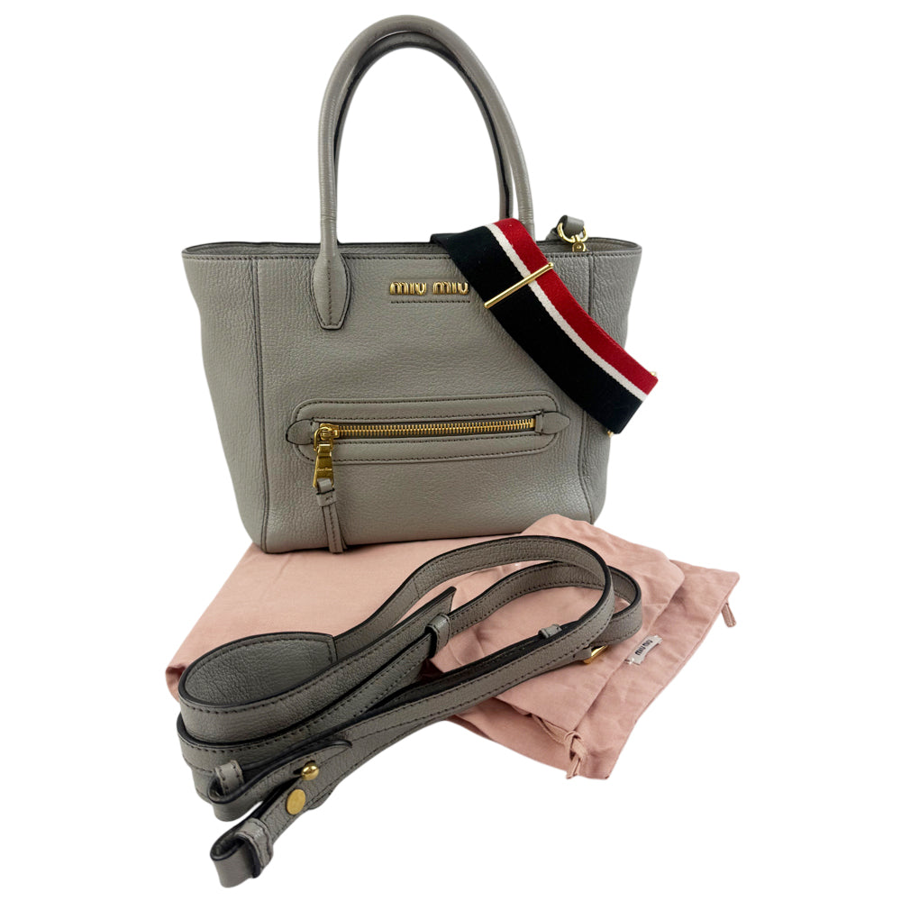 MIU MIU Grey Leather 2 Way Shoulder Hand Bag LHQ1087