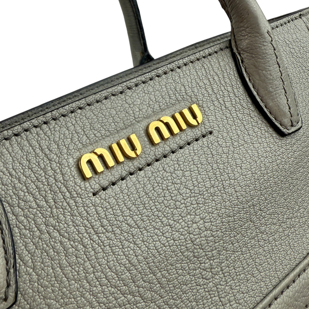 MIU MIU Grey Leather 2 Way Shoulder Hand Bag LHQ1087
