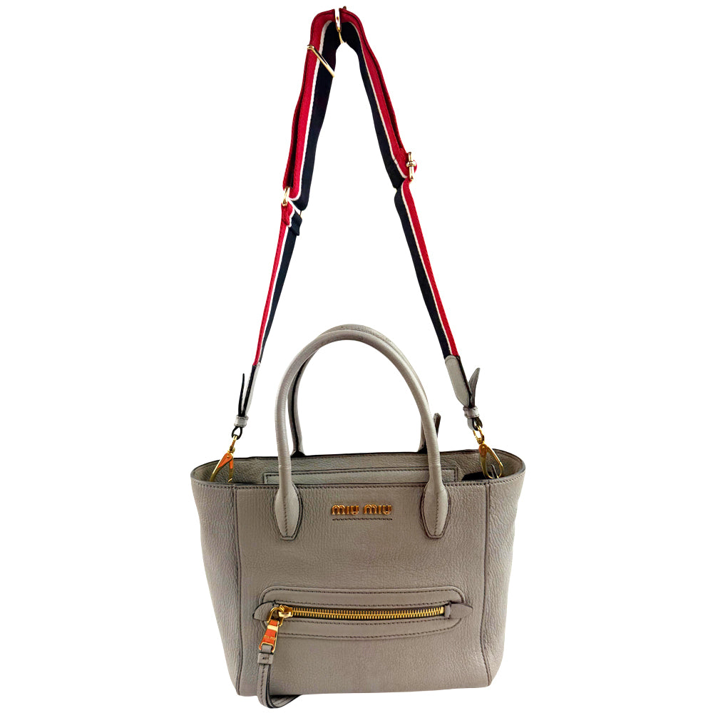 MIU MIU Grey Leather 2 Way Shoulder Hand Bag LHQ1087