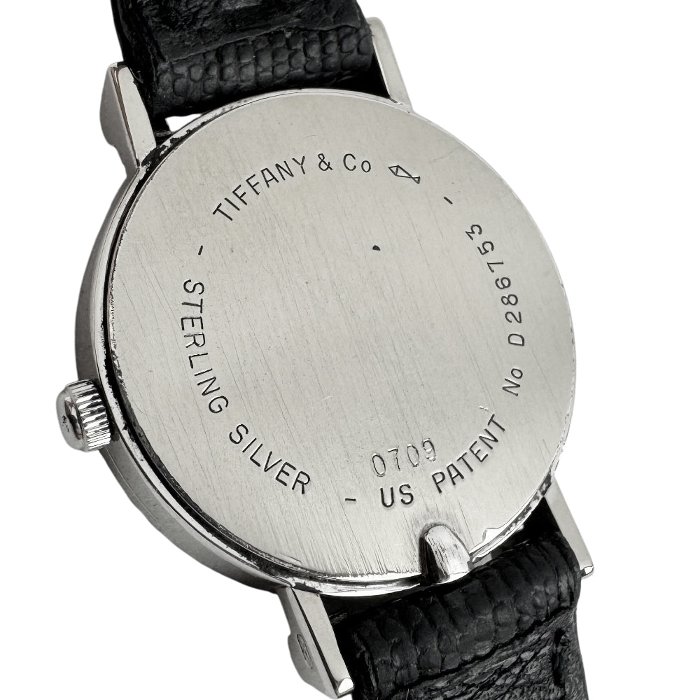 TIFFANY & Co Ladies Atlas 925 Silver Black Strap Watch LHQ1099