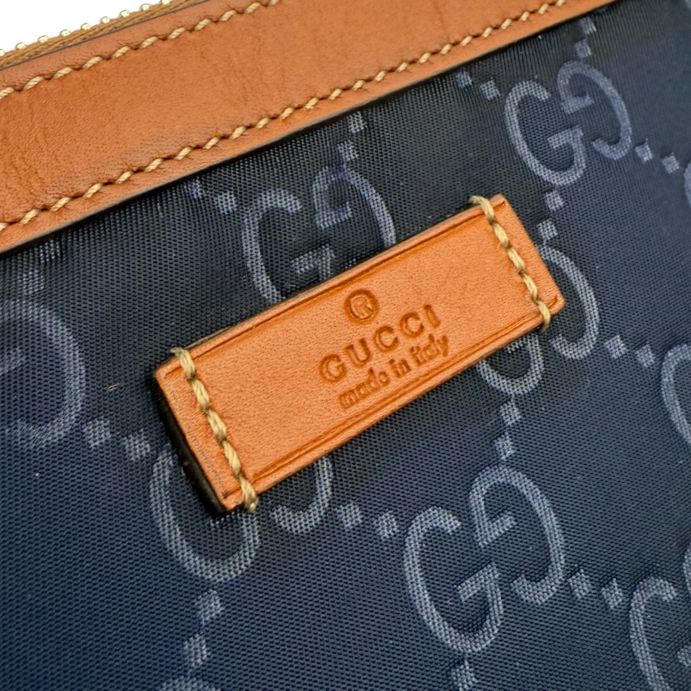 GUCCI GG Supreme Navy & Brown Leather Clutch Pouch LHQ1107