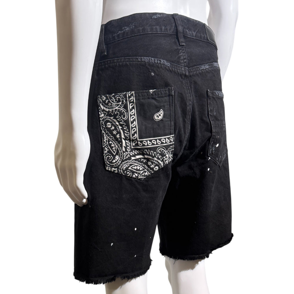 AMIRI DISTRESSED EFFECT BLACK DENIM MENS SHORTS SIZE 32W LHQ1139
