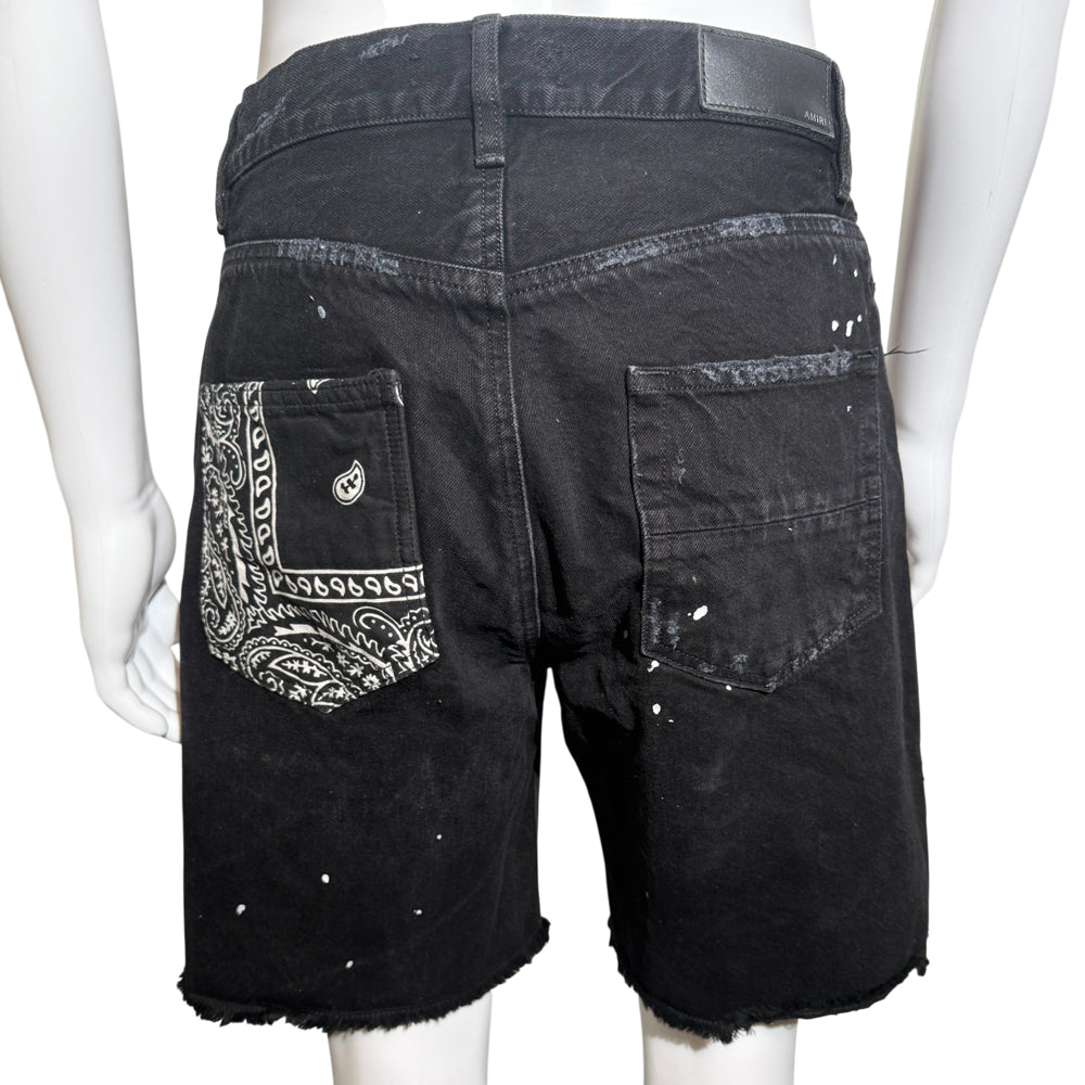 AMIRI DISTRESSED EFFECT BLACK DENIM MENS SHORTS SIZE 32W LHQ1139