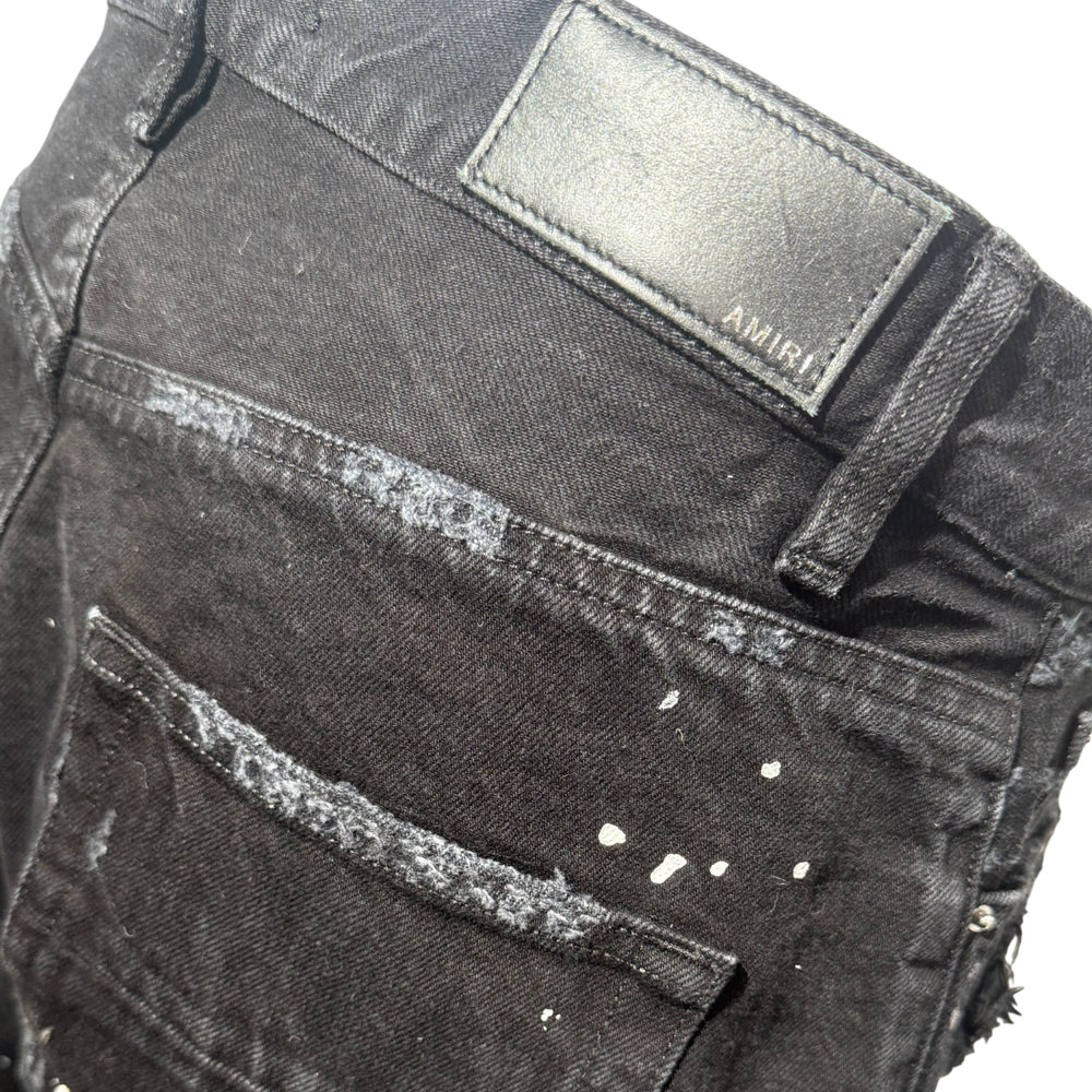 AMIRI DISTRESSED EFFECT BLACK DENIM MENS SHORTS SIZE 32W LHQ1139