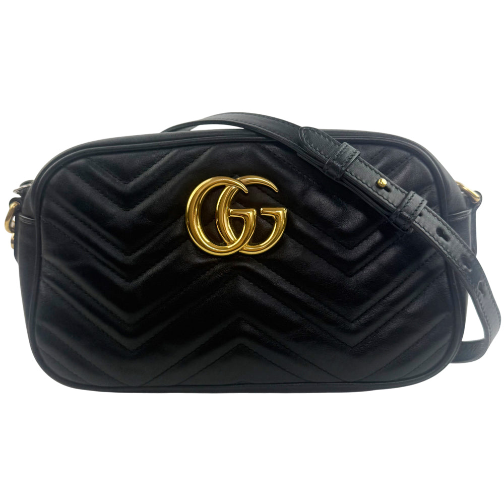 GUCCI GG Black Leather Marmont Chain Shoulder Bag LHQ1158
