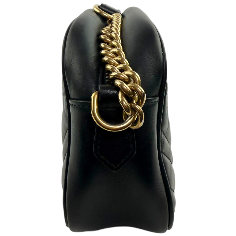 GUCCI GG Black Leather Marmont Chain Shoulder Bag LHQ1158