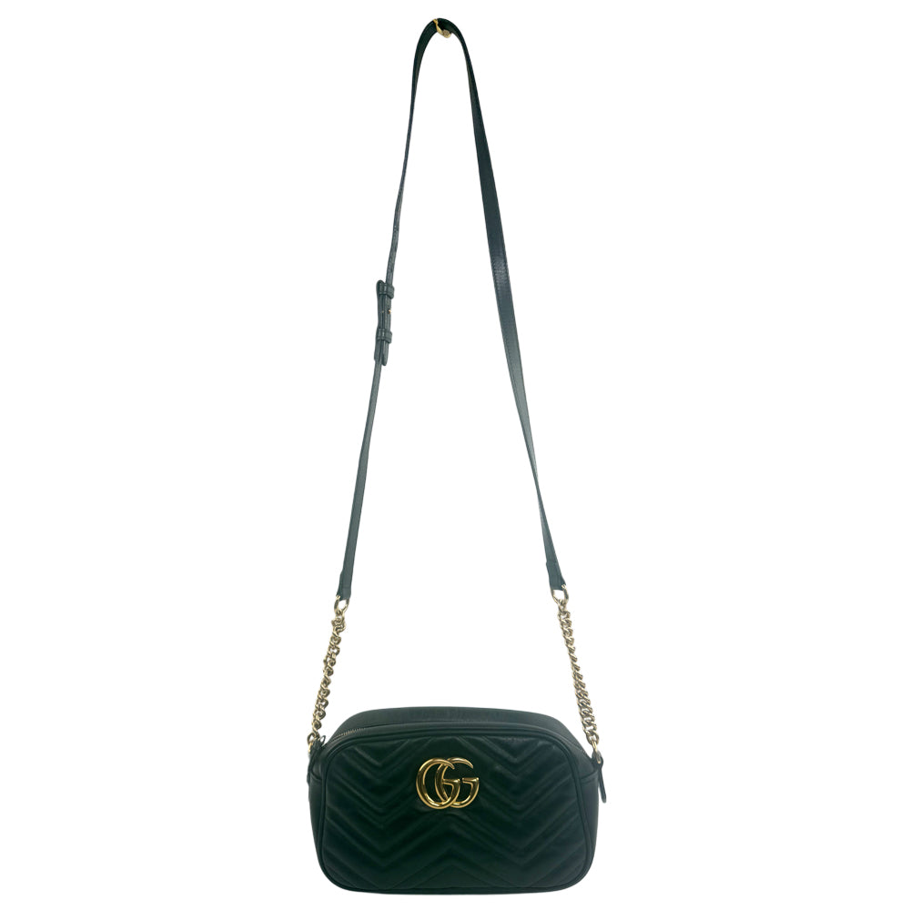 GUCCI GG Black Leather Marmont Chain Shoulder Bag LHQ1158