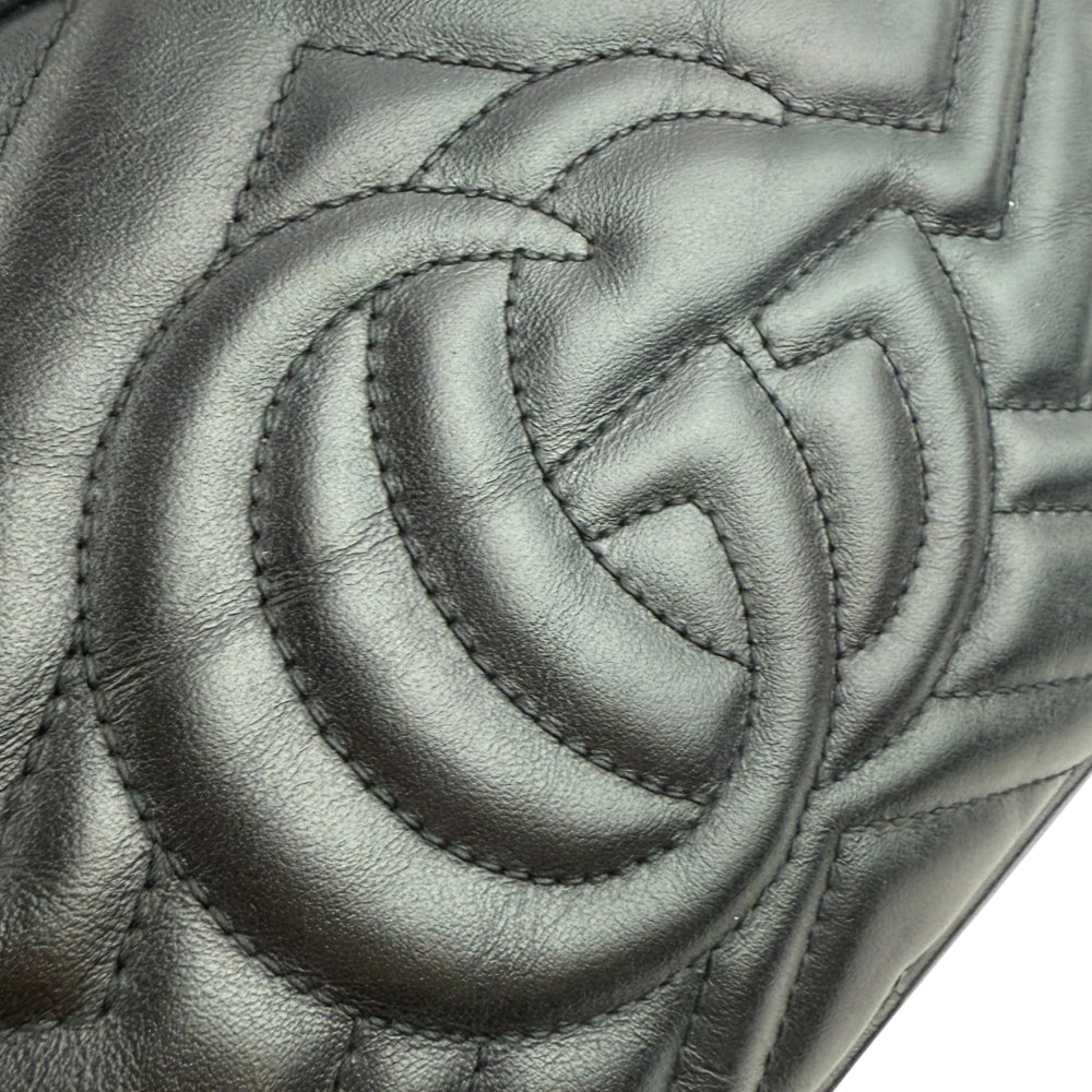 GUCCI GG Black Leather Marmont Chain Shoulder Bag LHQ1158