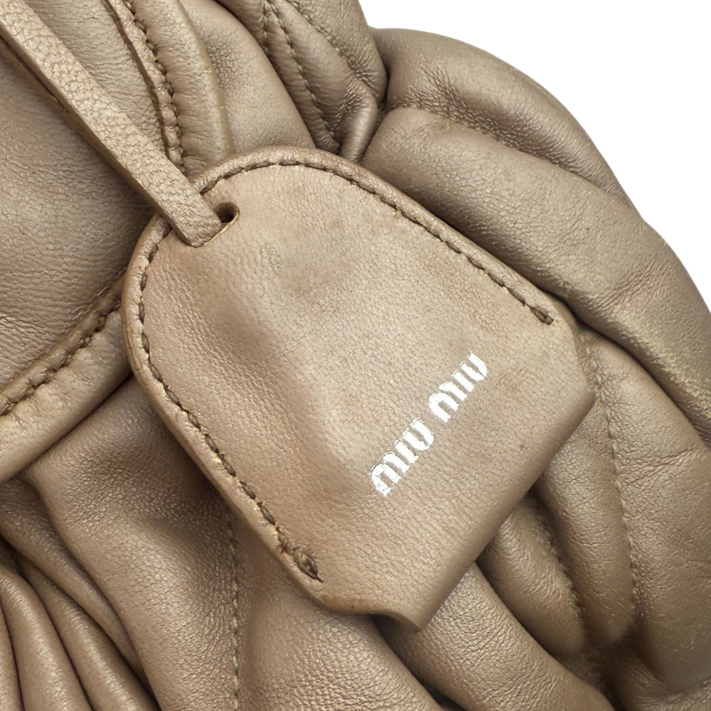 MIU MIU Matelasse Brown Leather Shoulder Hand Bag LHQ1165
