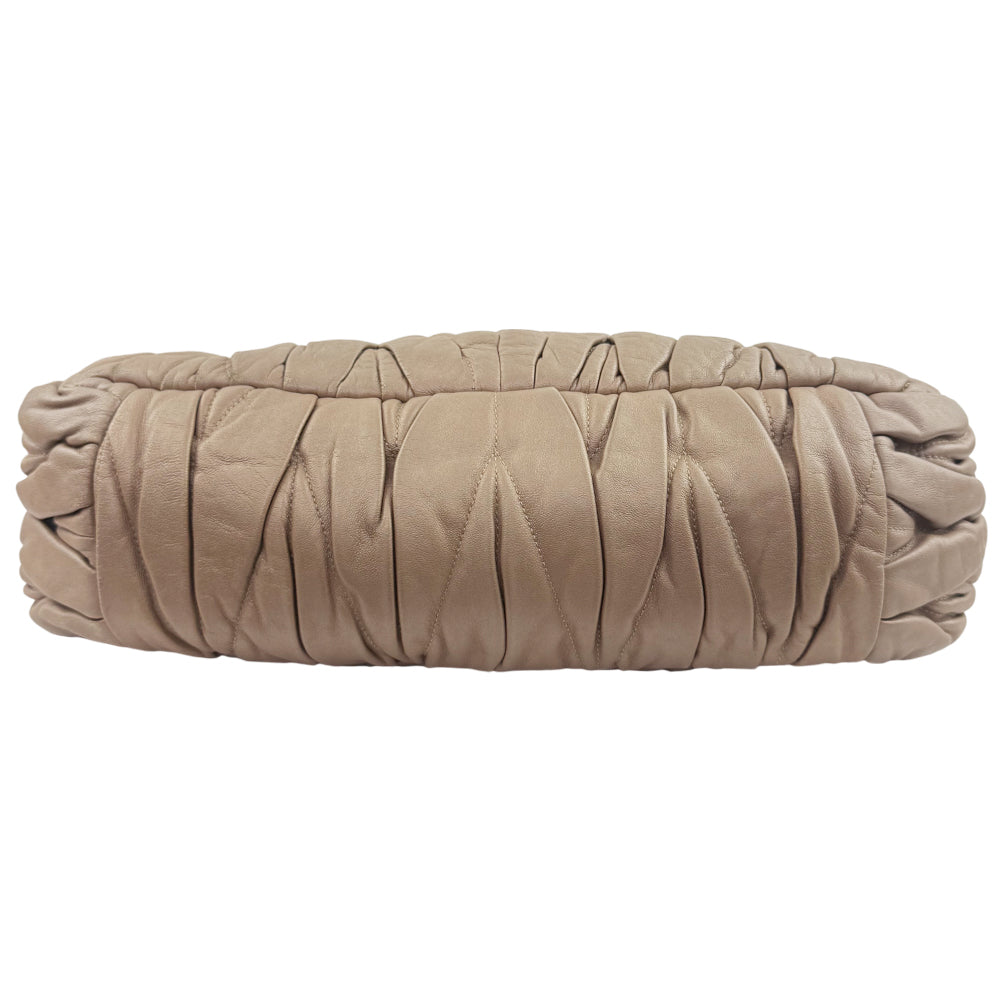 MIU MIU Matelasse Brown Leather Shoulder Hand Bag LHQ1165